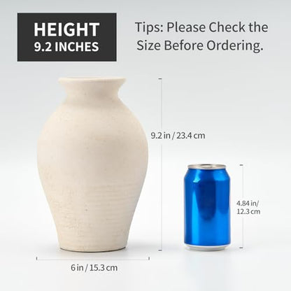 Ceramic Rustic Farmhouse Vase, 9.2 inch Whitewashed Terracotta Vase - color: Off-white