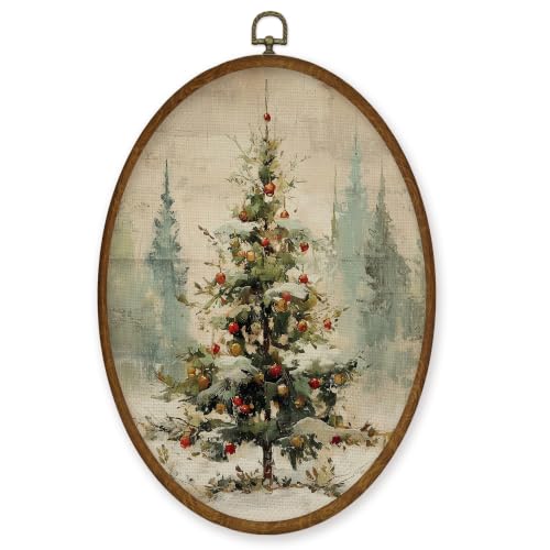 WULQYING Vintage Christmas Tree Rustic Oval Wall Art Decor Home 8.6x11.4 - color: Color11
