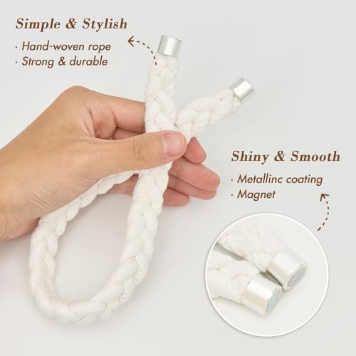 NICEEC 2 Pack Natural Cotton Rope Curtain Tiebacks Elegant Boho Style Magnetic Drape Tie Backs Soft Hand-Woven Rope Curtain Holdbacks for Home & Office Drapery (Cotton rope-02) - color: Cotton Rope-02, size: 2 Pack