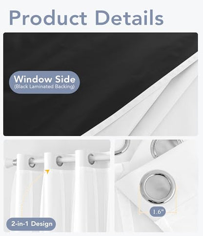100% Blackout Curtains with Sheer, Greyish White, 52 x 63 inch, 2 Panels - color: Greyish White, size: 52"W x 63"L (Pack of 2)