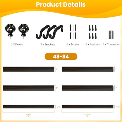 Ycolnaefllr Bronze Twisted Cage Curtain Rod, Heavy Duty Adjustable 48-84" - color: Bronze, size: 16-96"