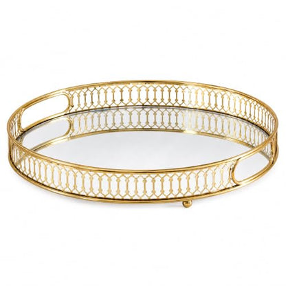 Bar Cart Tray, Round Decorative Mirrored Tray with Handles, Large Capacity Organizer, Gold