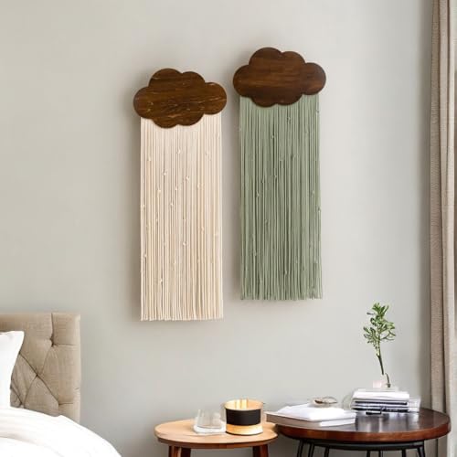 Ansley&HosHo Macrame Wall Hanging, Boho Woven Tapestry, Modern Tassel Wall Decor, Handmade Wall Art Tapestry for Bedroom, Living Room, Home, Bohemian Apartment Decoration Ornament Craft (Green Cloud) - color: Green Cloud