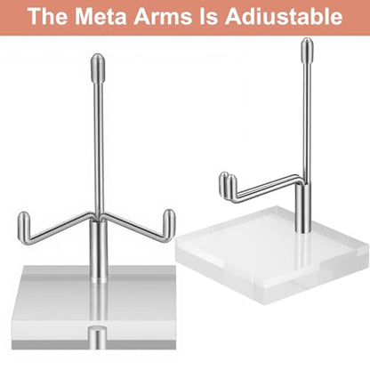 12 Pcs Adjustable Metal Arm Display Stand Crystal Holder Easel Display with Acrylic Base Easel Rock Mineral Stand for Geodes Mineral Agate Collection (Silver, 2 x 2 x 3.2 Inch)