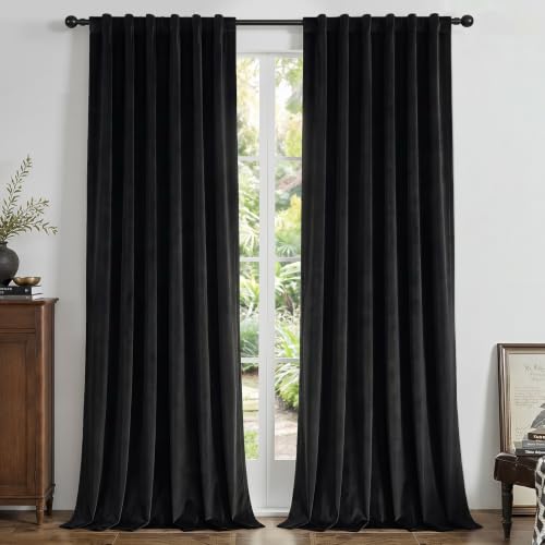 Joydeco 100% Blackout Curtains Velvet Black Out Curtain 120 Inch Drapes - color: Black, size: 42"W x 120"L (Pack of 2)