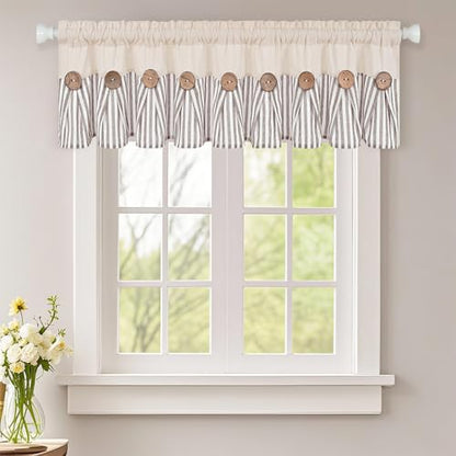 ASPMIZ Farmhouse Valances for Windows, Beige+Brown, 60x14 Inches, 1 Panel - color: Beige&brown, size: 60"W x 14"L (Pack of 1)