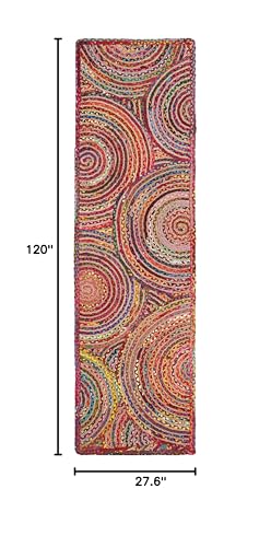 SAFAVIEH Cape Cod Collection Runner Rug - 2'3" x 10', Red & Multi, Handmade Boho Braided Circles Jute & Cotton, Ideal for High Traffic Areas in Living Room, Bedroom (CAP203A) - color: Red/Multi, size: 2'3" x 10' (Runner)
