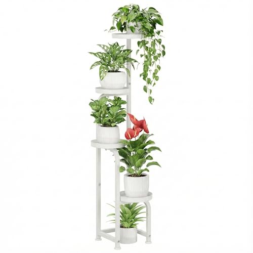 Bamworld Corner Plant Stand Indoor Outdoor Tall Metal Flower Pot Stands - color: Matte White, style: Spiral 4Tier