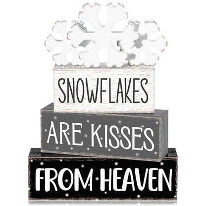 Yousoontic 4 Pcs Winter Snowflakes Figurines Set, Rustic Farmhouse Decor - style: Snowflakes