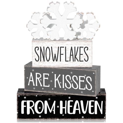 Yousoontic 4 Pcs Winter Snowflakes Figurines Set, Rustic Farmhouse Decor - style: Snowflakes