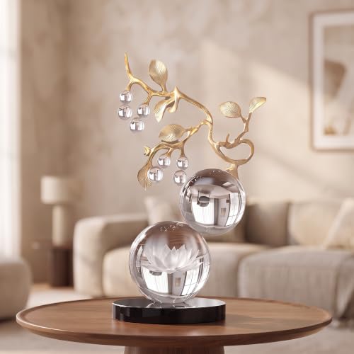 Clear Glass Sculpture, Nature Inspired Decorative Statue with Gold Metal Branch - Minimalist Desk Sculpture Home Decor for Tabletop Living Room Shelf Desk Office - Unique Housewarming Gift - color: Clear-small