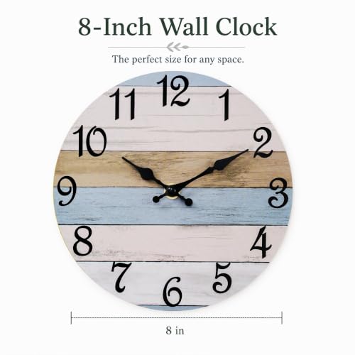 CHYLIN Wall Clock Silent Non-Ticking Battery Operated Rustic Wood Grain - color: C-dark Brownish Blue, size: 8 inch