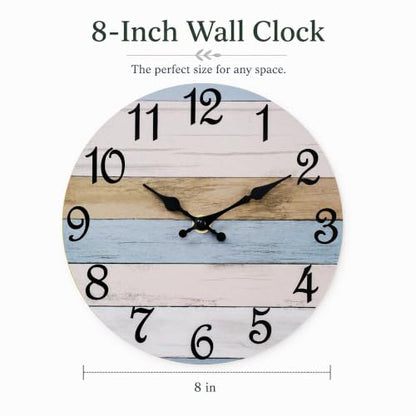 CHYLIN Wall Clock Silent Non-Ticking Battery Operated Rustic Wood Grain - color: C-dark Brownish Blue, size: 8 inch