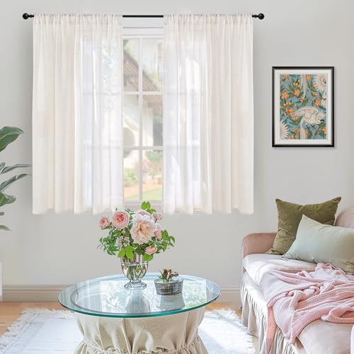 BGment 42X45 Inch Length Linen Semi Sheer Curtains for Living Room Window - color: Linen, size: 42"W x 45"L (Pack of 2)