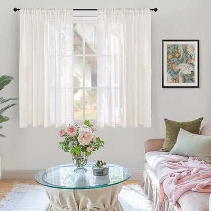 BGment 42X45 Inch Length Linen Semi Sheer Curtains for Living Room Window - color: Linen, size: 42"W x 45"L (Pack of 2)