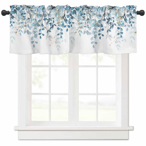 Eucalyptus Leaves Window Valance 1 Panel, Window Treatment 42x12 in - color: Eucalyptus Leaves-blue, size: 42"W x 12"L (Pack of 1)
