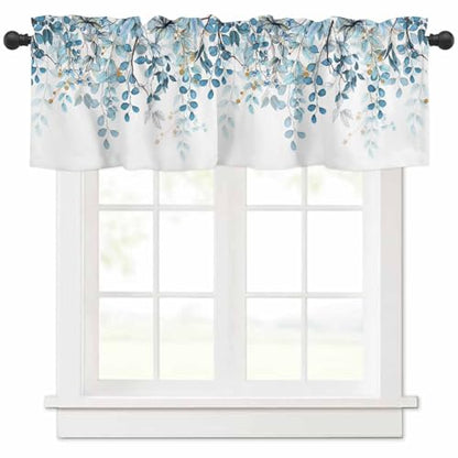 Eucalyptus Leaves Window Valance 1 Panel, Window Treatment 54x18 in - color: Eucalyptus Leaves-blue, size: 54"W x 18"L (Pack of 1)