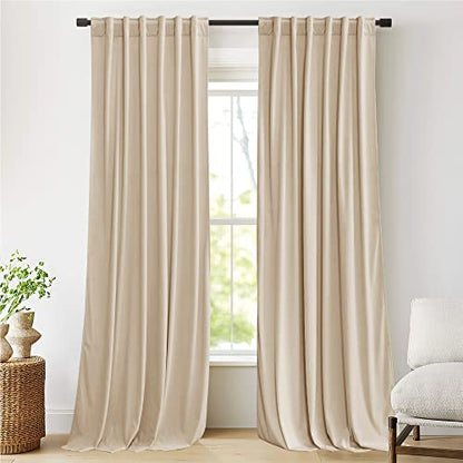 NICETOWN Beige Velvet Curtains 84 inch Long, 52" W x 84" L, 2 Panels - color: Beige, size: 52"W x 84"L (Pack of 2)