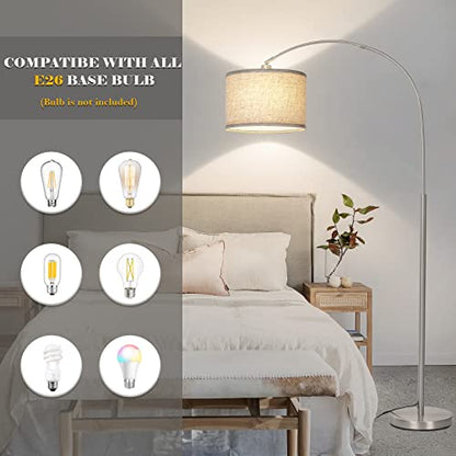 Silver Floor Lamp, Arc Floor Lamp with Adjustable Head and Pedal Switch - color: Silver
