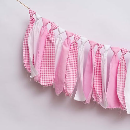 Pink and White Gingham Banner/Garland - color: Pink