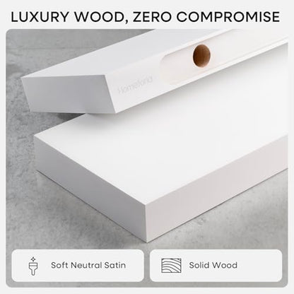Homeforia 24 Inch Floating Shelves, High-End Solid Pine Wood, Set of 2 - color: Classic White - Soft Neutral Satin, size: 24 inch
