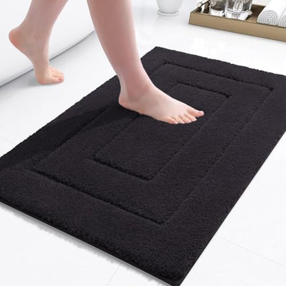 Buganda Microfiber Bathroom Rugs 24x16, Soft Shaggy Absorbent Bath Rugs - color: Black, size: 24" X 16"
