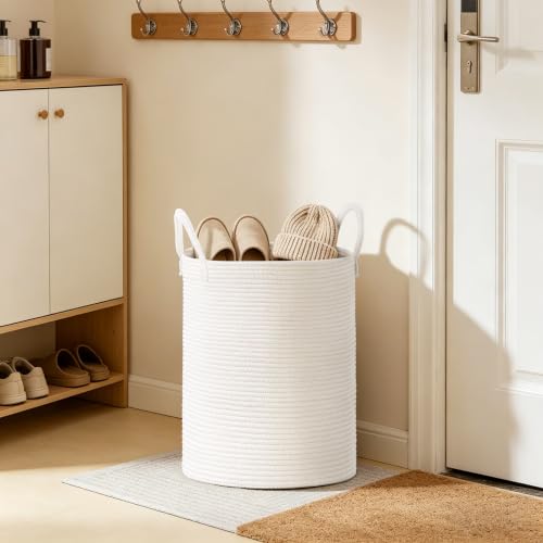 58L Tall Cotton Rope Laundry Basket with Handles, White - color: White, size: 58L