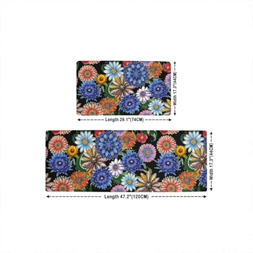 Feelyou Boho Floral Kitchen Rugs Sets 2PCS - color: Pink Green Yellow