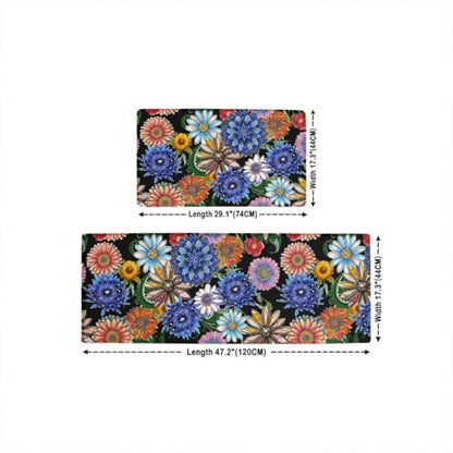 Feelyou Boho Floral Kitchen Rugs Sets 2PCS - color: Pink Green Yellow
