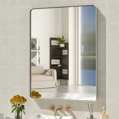 WEER Bathroom Vanity Mirror Brushed Nickel 24X32 Inch - color: Brushed Nickel, size: 24"L x 32"W
