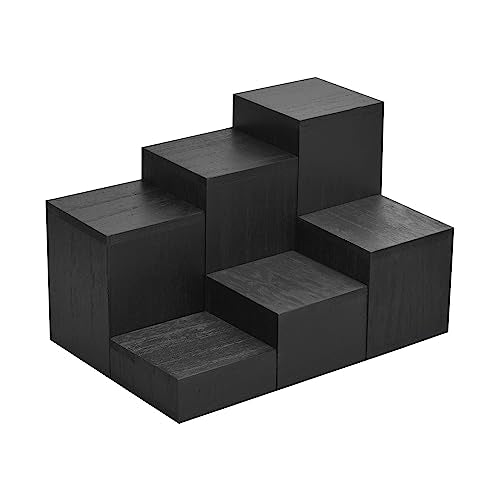 MOOCA 6-Piece Wooden Square Display Risers for Jewelry & Accessories - color: Black
