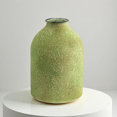 Metal Vase Vintage Matte Design 8.6 Inch Tall Natural Tones Home Decor Garden Seasonal Arrangements Iron Frosted Flower Arranging Vase (Retro Green) - color: Retro Green