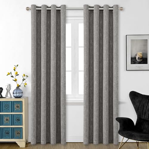 Burlap Linen Farmhouse Curtains 72 inch Length 2 Panels for Living Room Textured Thick Light Filtering Privacy Window Curtain Drapes with Grommet for Bedroom 6ft (52x72 Gray Coffee) - color: Gray Coffee, size: 52"W x 72"L (Pack of 2)