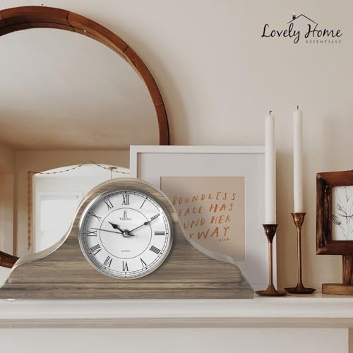 Mantel Clock for Living Room, Grey Ash Wooden Farmhouse Silent Mantle Clock - color: Grey Ash
