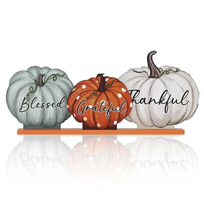 Smile Pumpkin Tiered Tray Sign Blessed Grateful Thankful Thanksgiving Wood - style: Thankful