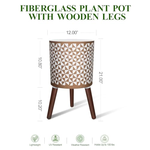12 Inches Plant Pot with Stand with Legs - color: White and Gold Pinwheel