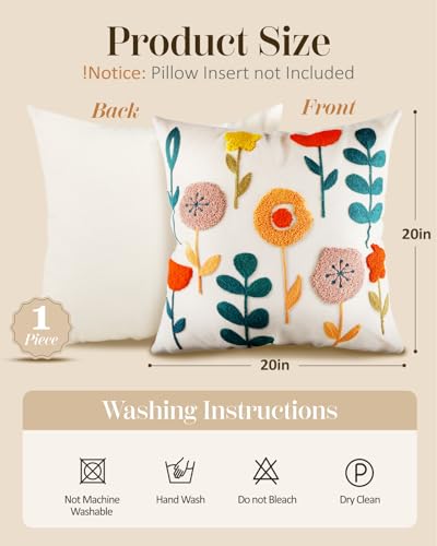 Embroidered Throw Pillow Cover, 20x20 Inch, Botanical - color: Plants, size: 20" x 20" (Pack of 1)