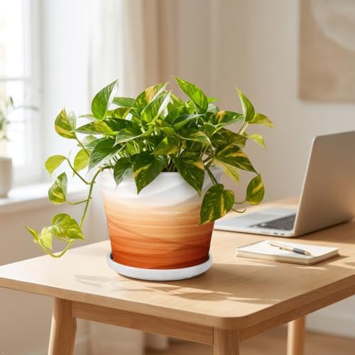8 Inch Ceramic Plant Pot, Khaki + White - color: Khaki + White, size: 8 Inch-1 Pack