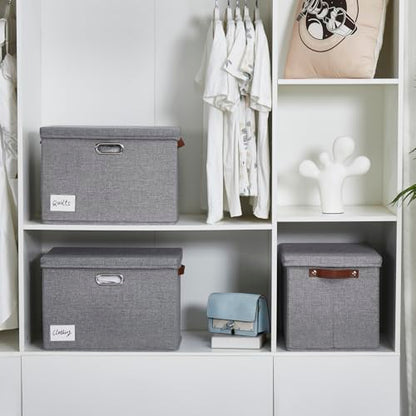 17" Large Fabric Storage Box with Lids, 3-Pack, Gray - color: Gray, size: Large-17"
