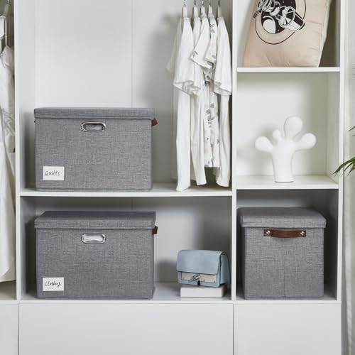 15" Fabric Storage Box with Lids, 3-Pack, Gray - color: Gray, size: Medium-15"