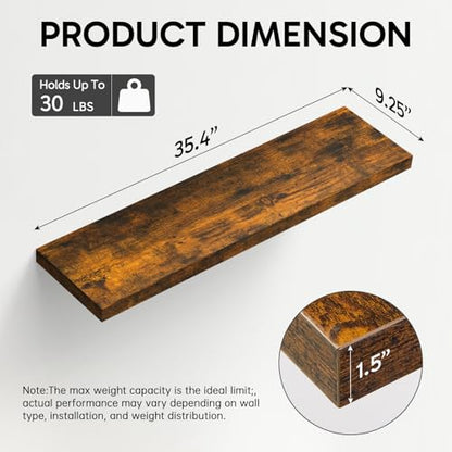 BAYKA Rustic Brown Floating Shelves 35.4in, Set of 3, Wall Mount Wood Shelf - color: B. Rustic Brown - Americana Farmhouse Style, size: 35.4inches