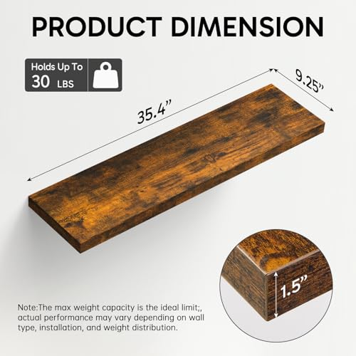 BAYKA Rustic Brown Floating Shelves 35.4in, Set of 3, Wall Mount Wood Shelf - color: B. Rustic Brown - Americana Farmhouse Style, size: 35.4inches