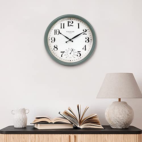 13" Outdoor Clock Thermometer Combo, Aged Teal Finish - color: Aged Teal, size: 13 inch