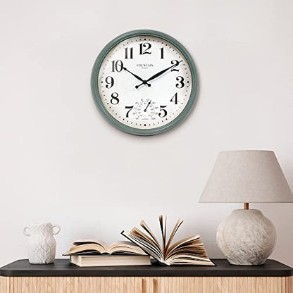 13" Outdoor Clock Thermometer Combo, Aged Teal Finish - color: Aged Teal, size: 13 inch