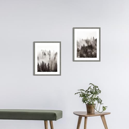 숲 액자 벽 아트 침실: 거실 사무실 흑백 안개 낀 소나무 그림 2피스 40.6x50.8cm 수직 현대 자연 풍경화 삽화 집 산 풍경 프린트 - color: 포레스트, size: 16"x20"x2Pcs