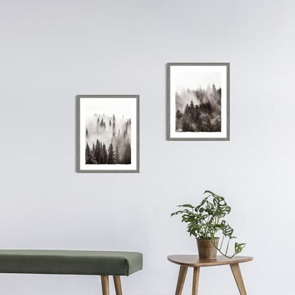 숲 액자 벽 아트 침실: 거실 사무실 흑백 안개 낀 소나무 그림 2피스 40.6x50.8cm 수직 현대 자연 풍경화 삽화 집 산 풍경 프린트 - color: 포레스트, size: 16"x20"x2Pcs