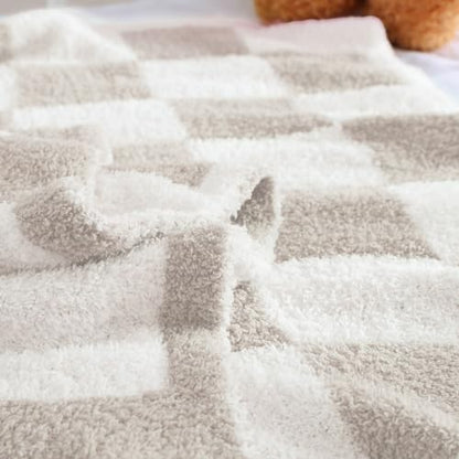 WRENSONGE Soft Checkered Throw Blanket for Couch-Cozy Warm Knitted Blankets - color: Art Taupe, size: Small(30''x40'')