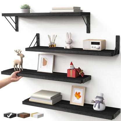 BAYKA 22.4 Inch Long Wall Mounted Floating Shelves (Black, Set of 4, 22.4") - color: A. Black Board & Black Brackets, size: 22.4 inches Uniform