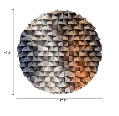 LIUZEYUE Large Round Wood Wall Art Featuring Sculptural Disc Texture - color: Blue+Beige+Coffee, size: Ø 47.2"