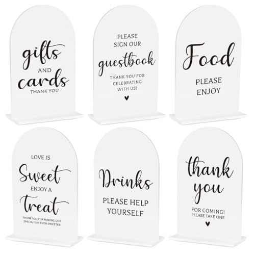 6 Pcs Wedding Sign Decor, Ceremony Sign, Wedding Sign for Reception & Event Party,Bridal Shower Decorations, Wedding Table Sign Accessories for Anniversary and Event 5x7 Inch White - color: GoldBlack